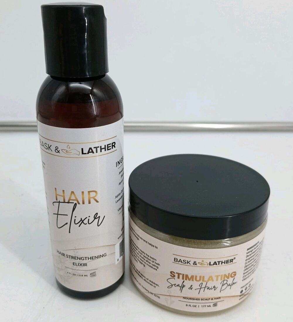 2X Bask & Lather Stimulating Scalp Hair Balm Moisturizing Dry Hair & Elixir New